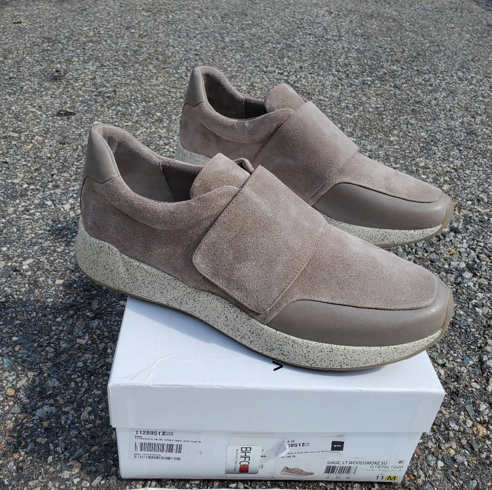 NIB VINCE Gage Woodsmoke Gray Leather Suede Velcro Walking Sneakers sz 11 - Picture 4 of 9
